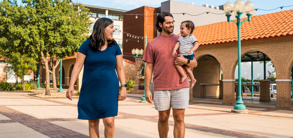 Family walking at Plaza Saltillo