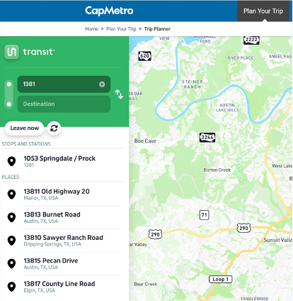 Screenshot of Transit app