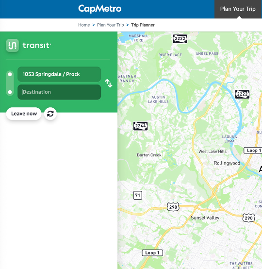Screenshot of Transit app