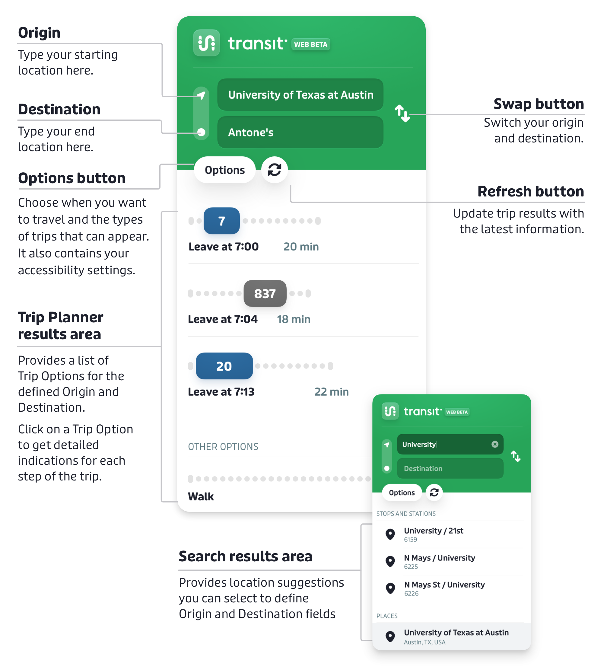 step 2 Several tools that can help you plan your trip including extra options and swapping your origin and destination