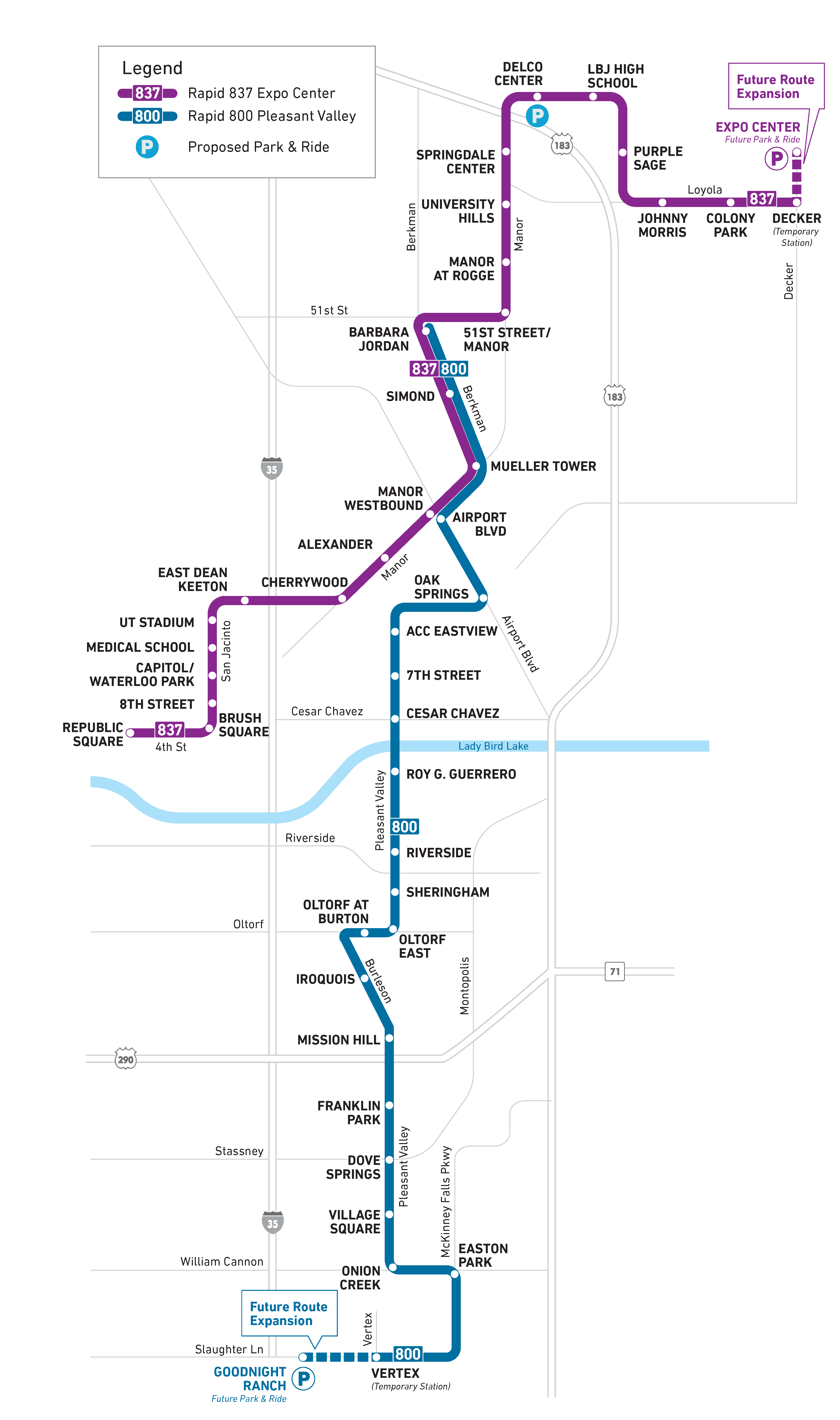 Map of new CapMetro Rapid Routes