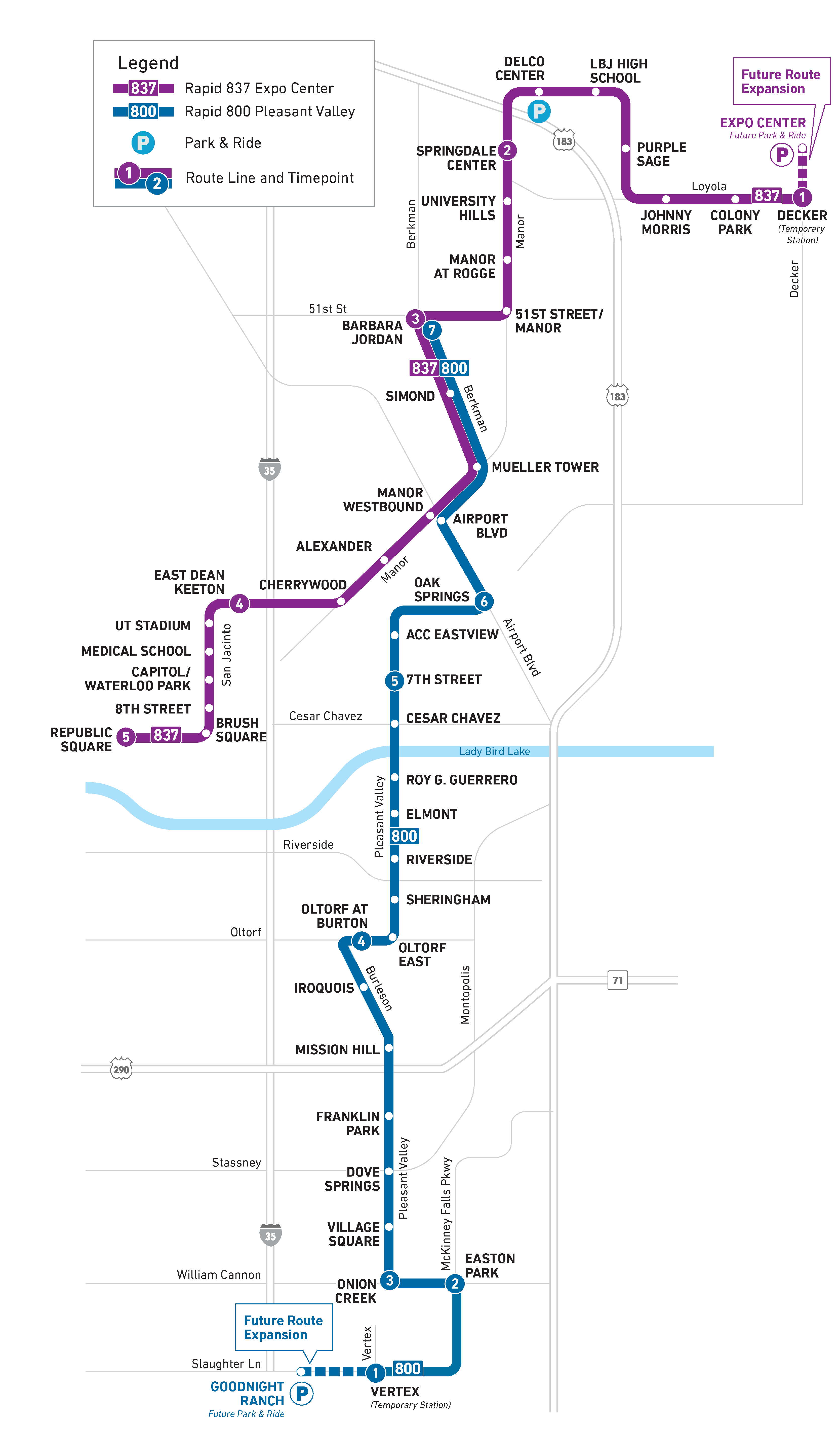 Map of new CapMetro Rapid Routes