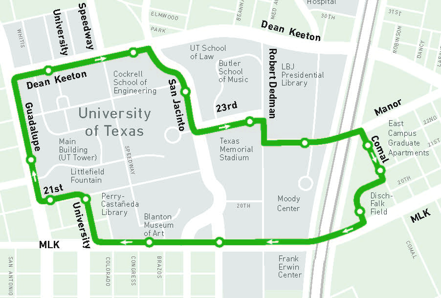 Map of proposed consolidated UT Shuttle Route 640