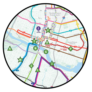 A map for Top 20 Things to do when riding CapMetro Routes
